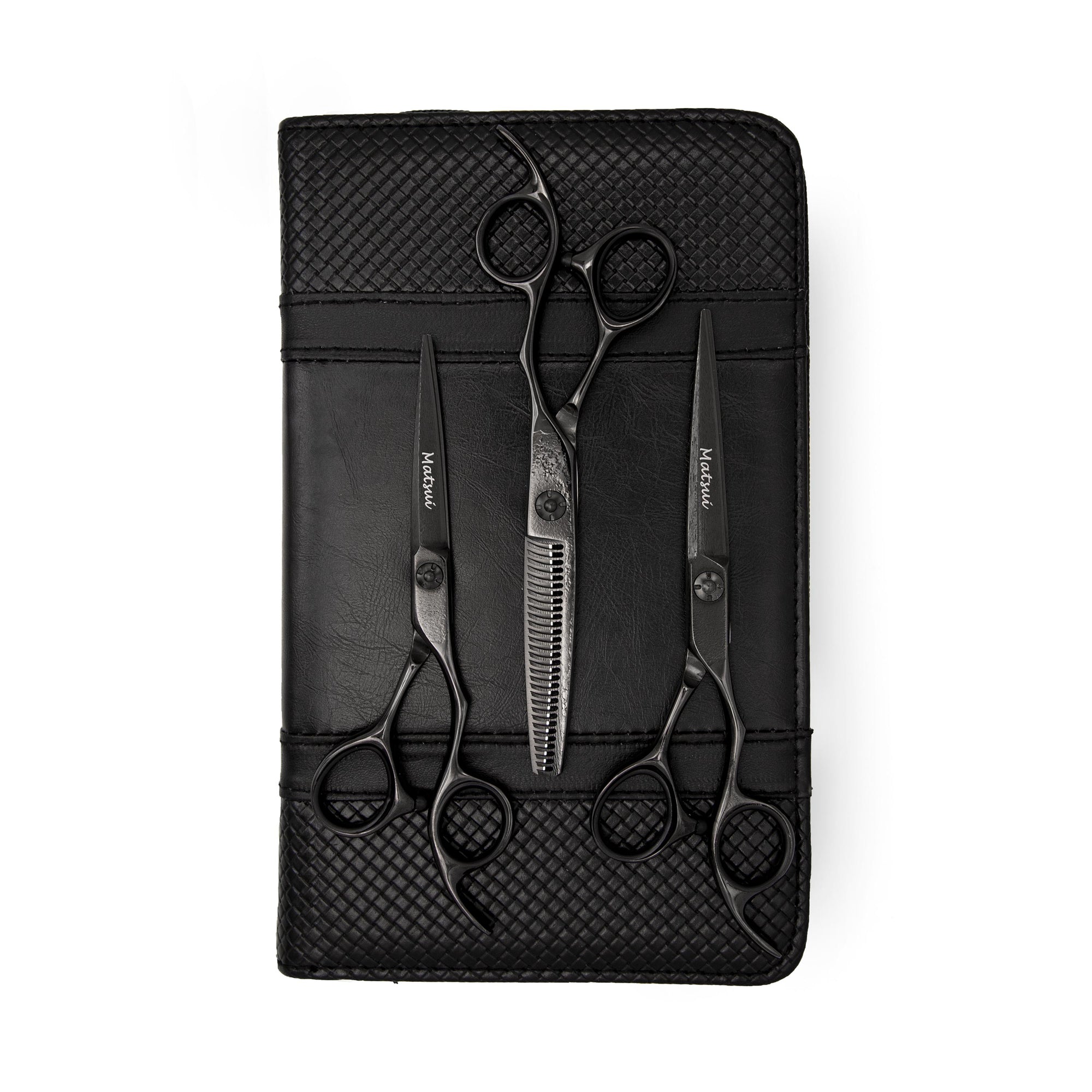 2020 Matte Black Matsui Damascus Offset Scissors, Triple Set (1828664016957)