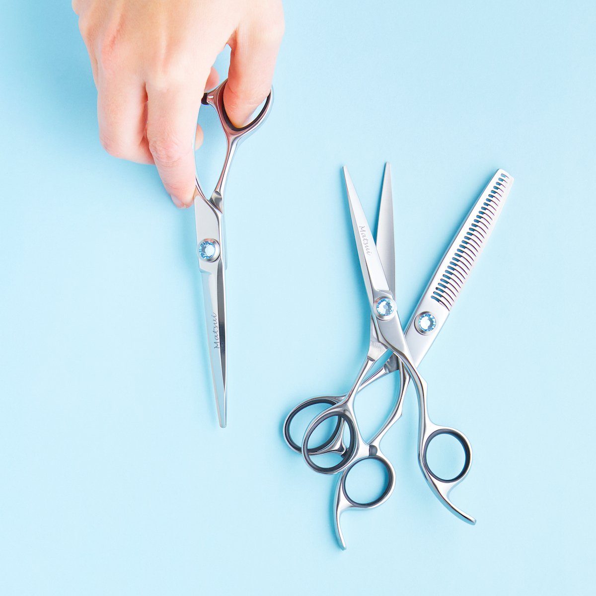 2020 Matsui Swarovski Elegance Sky Blue Scissors &amp; Thinning Shears Combo (Limited Edition) (1693637935165)
