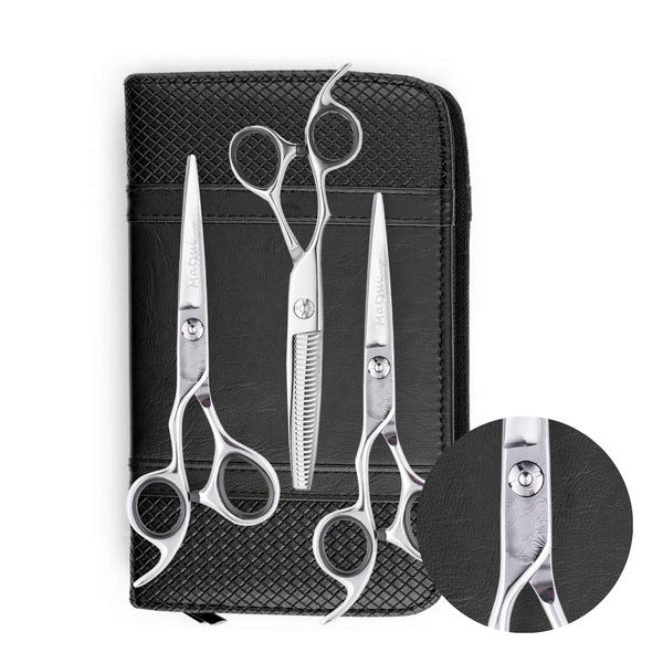 Lefty Damascus Silver Offset Triple Set - Scissor Tech Australia