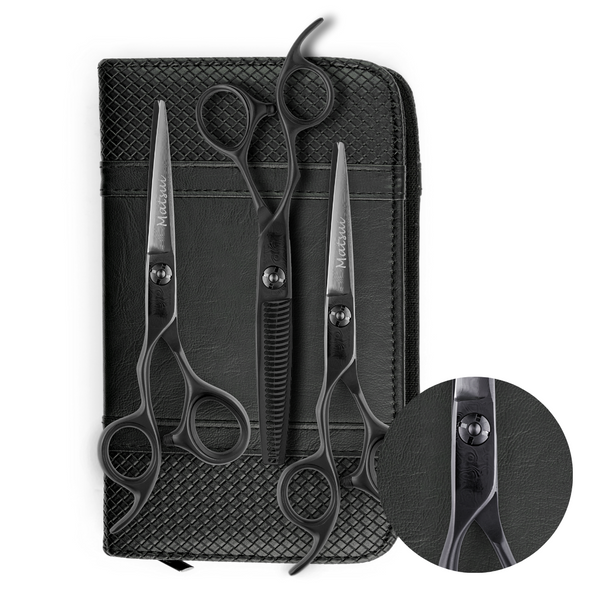 Lefty Damascus Matte Black Offset Triple Set - Scissor Tech Australia